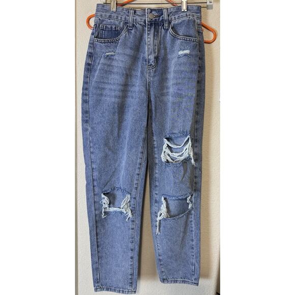 SHEIN Women's Denim Distressed Jeans Size 25/XS High Rise Torn Knees Ripped - Picture 1 of 8
